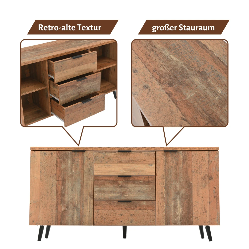 Sideboard-TV-Schrank mit verstellbaren Regalen, vertikaler Schrank, Aufbewahrungsschrank, drei Schubladen, für Wohnzimmer, Esszimmer – Detail 18
