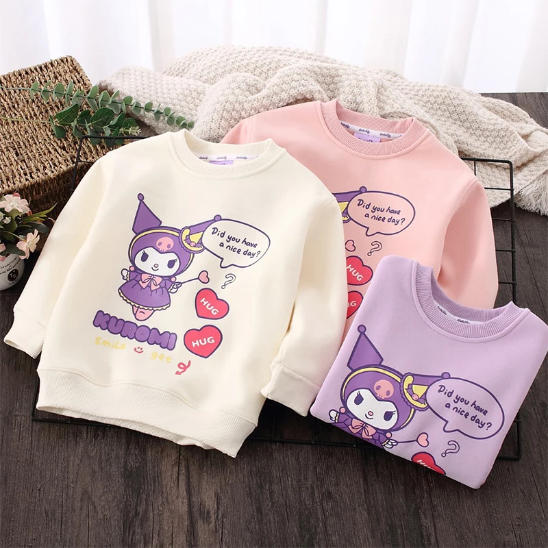 

Sanrio Kawaii Anime Kuromi 2023 Winter New Fleece Childrens Wear Cute Cartoon Long Sleeved Pullover Crew Neck Hoodie Toys Kids