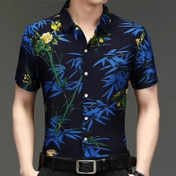 New Summer Men's Flower Animal Pattern Short sleeved Shirt Top 1