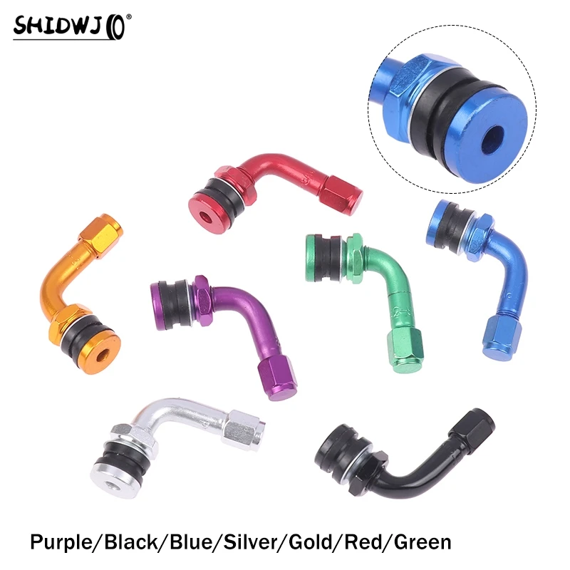 Tire Valve Caps Tire Valve Cap 2Pcs 90 Degree CNC Aluminum Alloy Universal Tubeless Valve Stems Caps Motorcycle Wheel Tire Valves Stem Cap Air Cover
