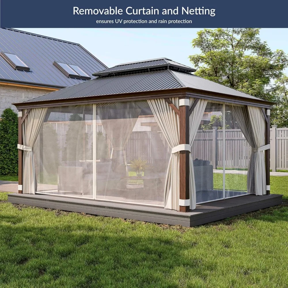 12 x 16ft Hardtop Gazebo, Widen Pole Outdoor Canopy, Aluminium Frame Galvanized Steel Double Roof Waterproof Gazebos 5