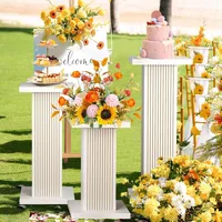 3PCS Square Pedestal Stand for Party,White Wood Display Pedestal Stands for Parties,Fluted Plinth Pillars Table Stands 1