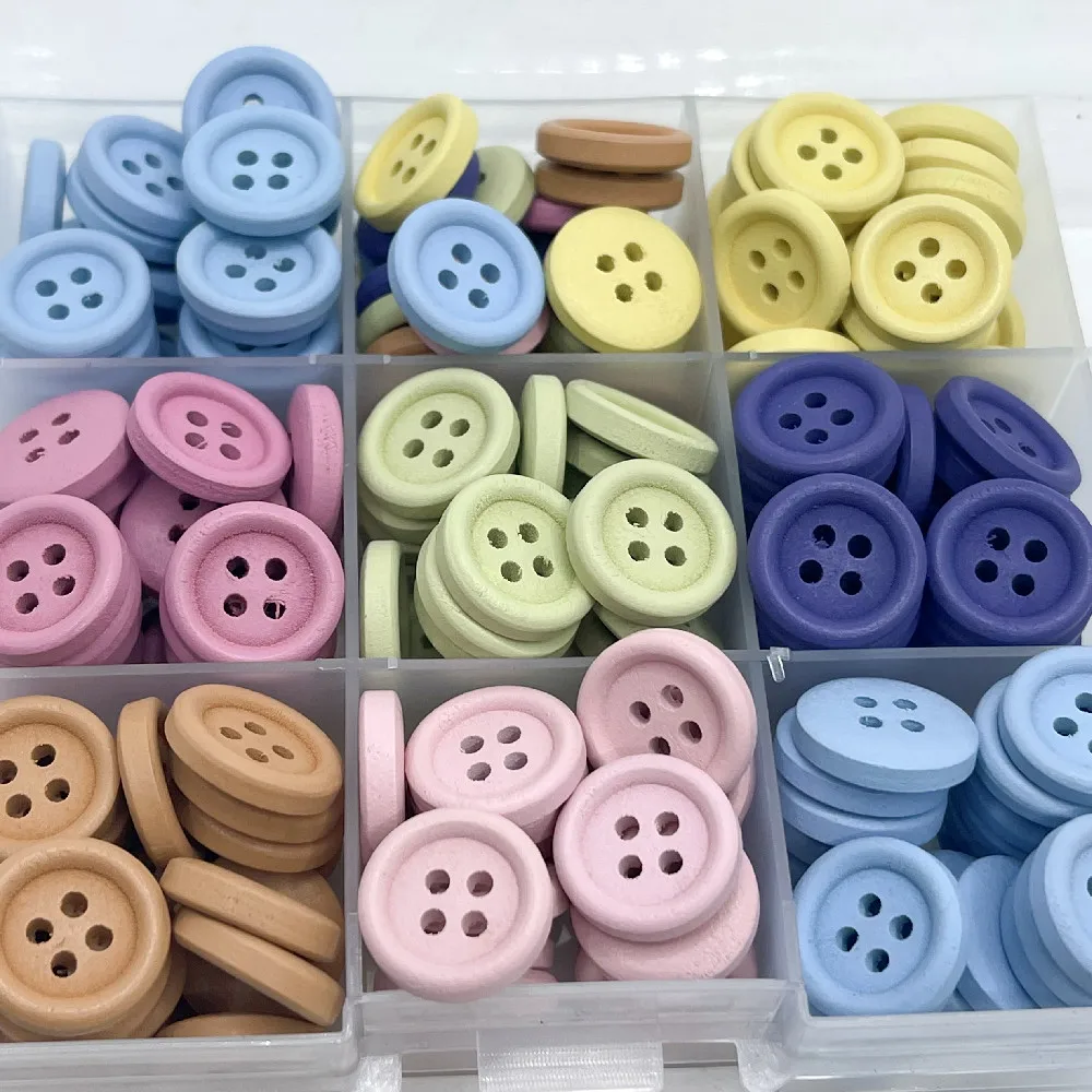

New 15mm 30pcs/pack 7Color Children's Round Button Wooden Handmade Scrapbook Wedding Decoration Sewing Accessories