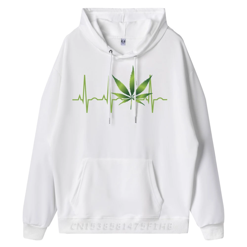 Graphic Mens Hoodies Weed for Men Women Marijuana Normal Sweatshrt long Sleeve Slogan Coats Round Neck  Weed for Men Women Marijuana Leaf Heartbeat white