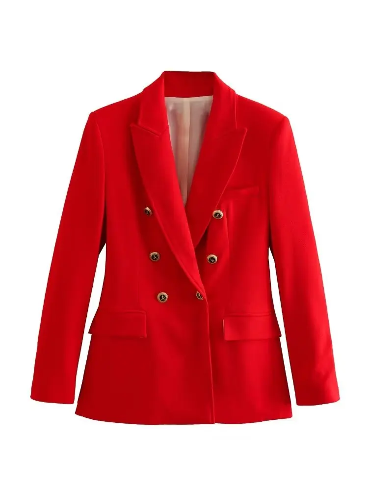 TRAF-Blazer Longo De Peito Duplo Para Mulheres,