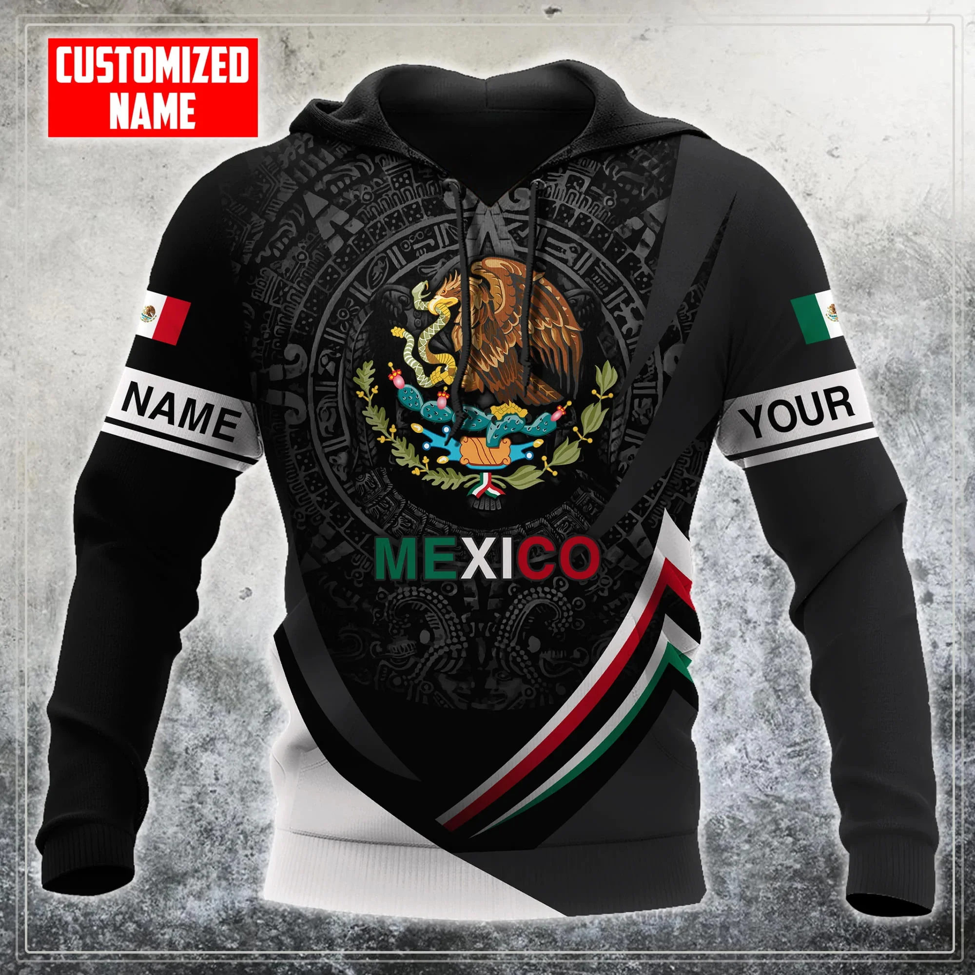 thumbnail image 1 of Sudadera con capucha con estampado de la bandera nacional de México para hombre, moda con patrón de águila en 3D, novedad en sudaderas, estilo hip hop, estilo Harajuku, tops de gran tamaño, 1 of 5