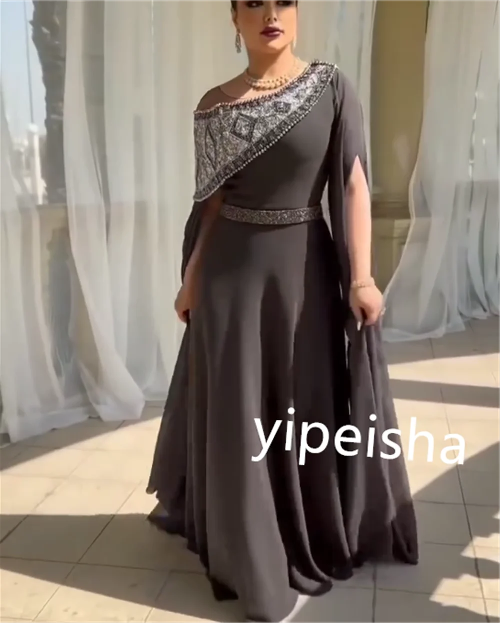 تخصيص الشيفون نمط وشاح حجر الراين ألف خط واحد الكت...