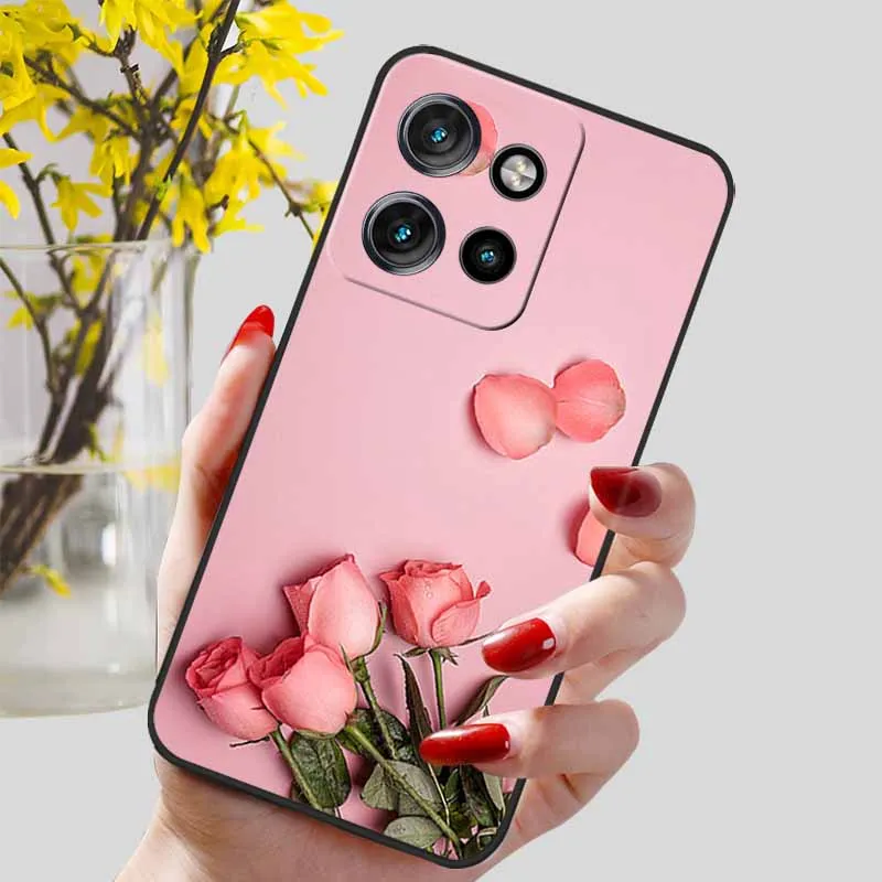 Cartoon Flowers Printed Silicon TPU Case - Soft Black Bumpers