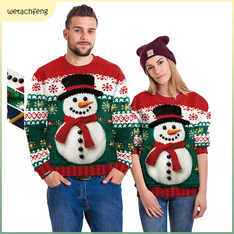 

3D Snowman Snowflake Ugly Christmas Sweaters For Men Women 2023 Couples Christmas Sweatshirts Party Dress-up Vacation Xmas Tops