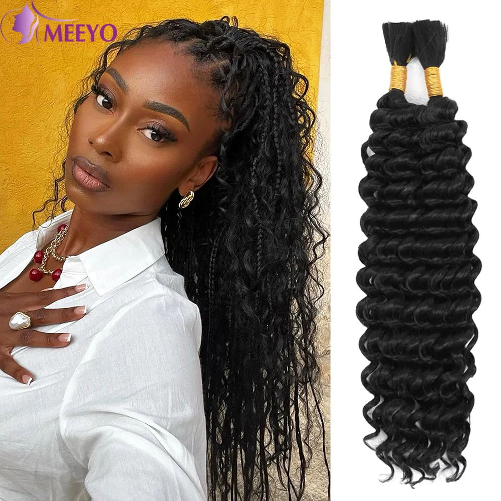 Human Hair Extensions Bulk Braiding Hair Deep Wave 100% Human Hair Unprocessed Boho Braids No Weft Natural Black 50G/Pack