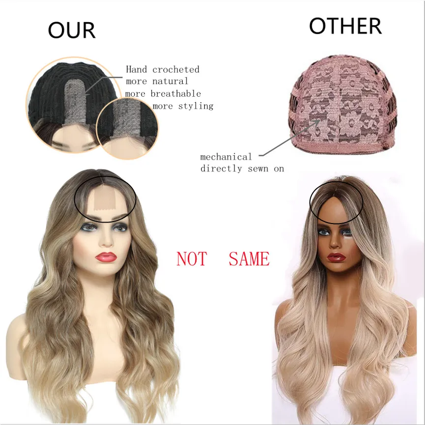 U.SHINE Ombre Brown Light Blonde Platinum Long Wavy Middle Part Hair Wig Cosplay Natural Heat Resistant Synthetic Wig for Women