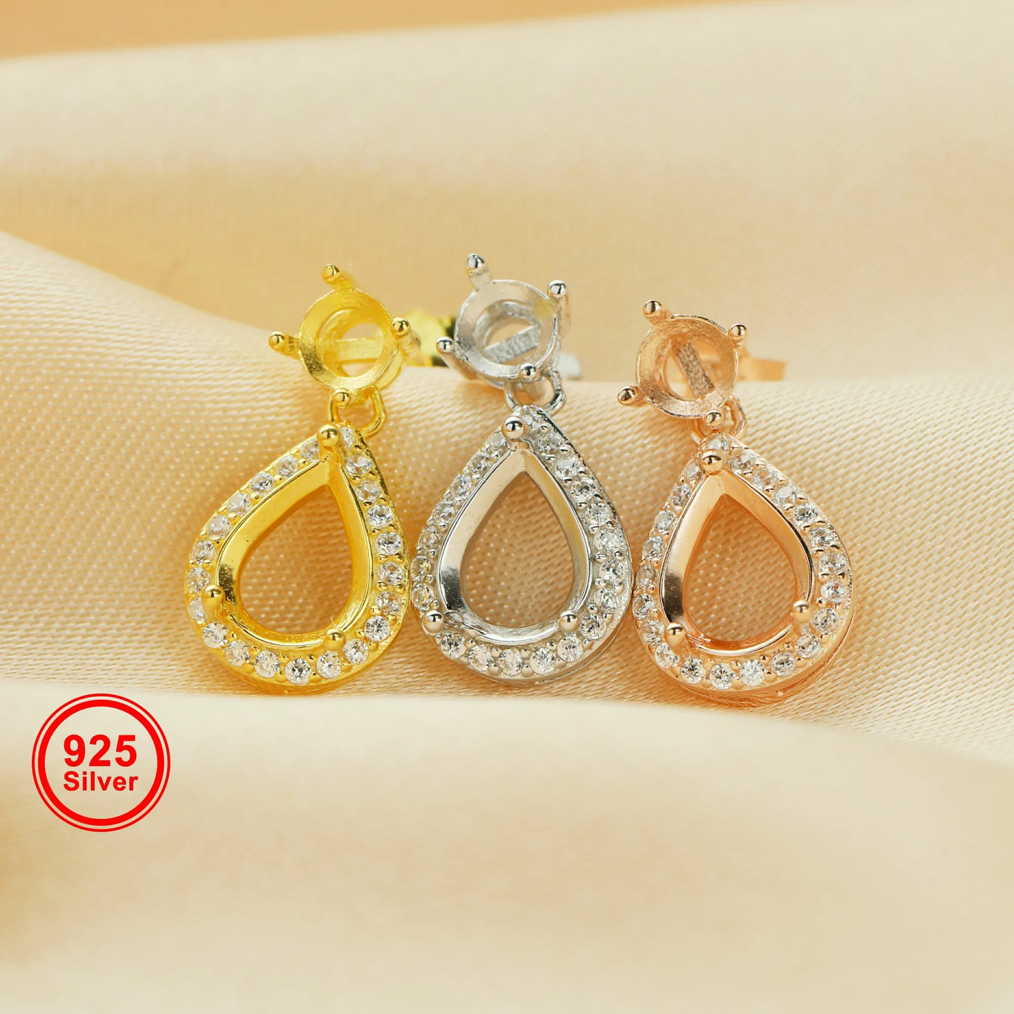 6x8MM Halo Pear Prong Hoop Earrings Settings with 4MM Round Settings on  Top,Solid 925 Sterling Silver Earrings 1706132 - AliExpress