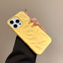Luxury Fold Pattern Silicone Phone Case - Soft Texture Wave Shockproof Bumper Cover - iPhone 15 Plus (Yellow)