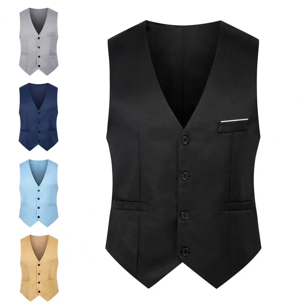 

Great Men Waistcoat Anti-wrinkle Pure Color Simple Sleeveless Spring Vest Suit Slim Fit