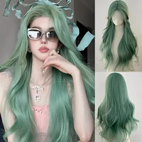 Cosplay Elf Long Wavy Synthetic Wigs With Lace 24' Summer Green Heat Resistant Synthetic Wig Hair For Daily Use Mint Green Wig