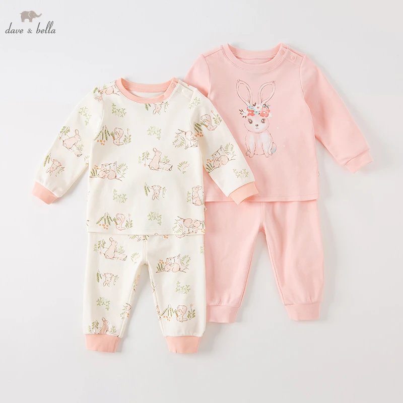 Dave Bella Children's Pajamas Set 2pcs Bunny Print Sleepwear Baby Girl