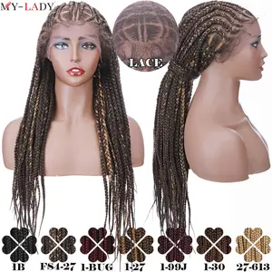 My-Lady 27inch Afro Frontal Synthetic Wig Cornrow Braids Wig With Baby Hair Box Braided Lace Front Braided Wigs African Lace Wig