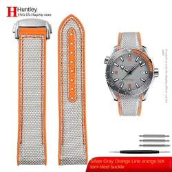 Omega Seamaster Ocean Series Premium Watch Strap - Fabric, Nylon, and Rubber - 20mm (Gray orange silver)