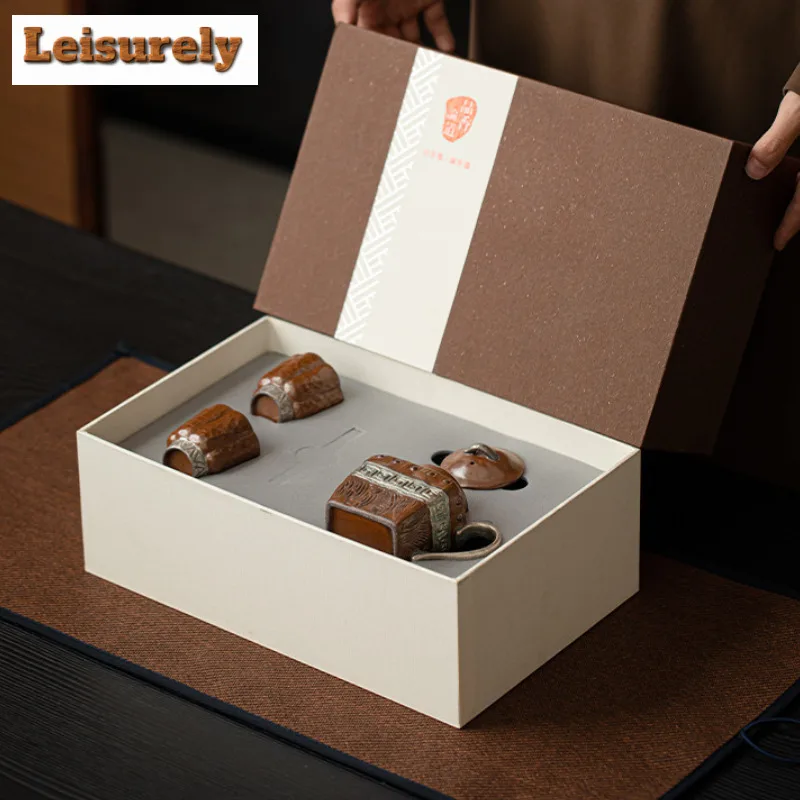 Antique Gilded Silver Fretwork Ceramic Tea Set Complete Set Zen Tea Ceremony Set Teapot and Tea Cup Set Tea Services Decoration