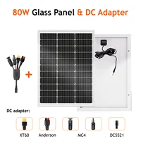 Panneau solaire rigide en verre 80W avec câble CC de 5M et câble adaptateur 5-en-1, module photovoltaïque portable pour montage sur balcon, station d'énergie, camping-car, camping, usage domestique et recharge d'énergie en extérieur 8