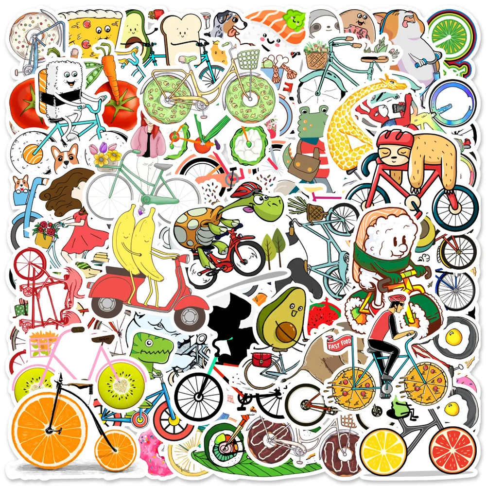 

50pcs Cartoon Creative Bike Stickers For Notebooks Laptop Cute Sticker Craft Supplies Scrapbooking Material Scrapbook Supplies