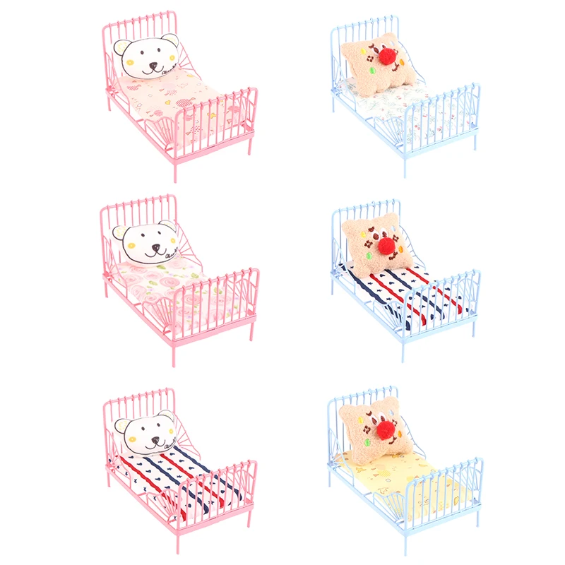 1/12 Dollhouse Metal/Wooden Mini Single/Double Bed Bedroom Furniture Toy Living Room Furniture Model Handmade Toy 4