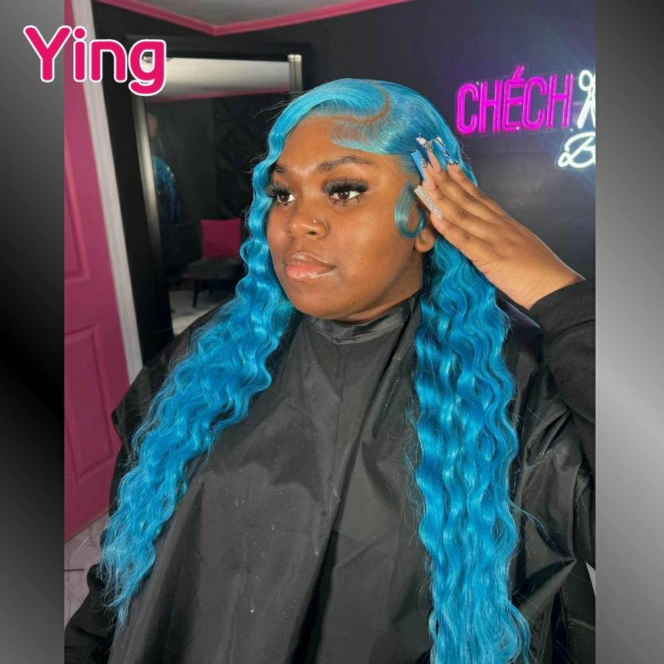 

Ying 180% Bright Blue Colored Curly Wave 13x6 Lace Front Wig 5x5 Lace Wig Remy 13x4 Lace Front Wig PrePlucked With Baby Hair