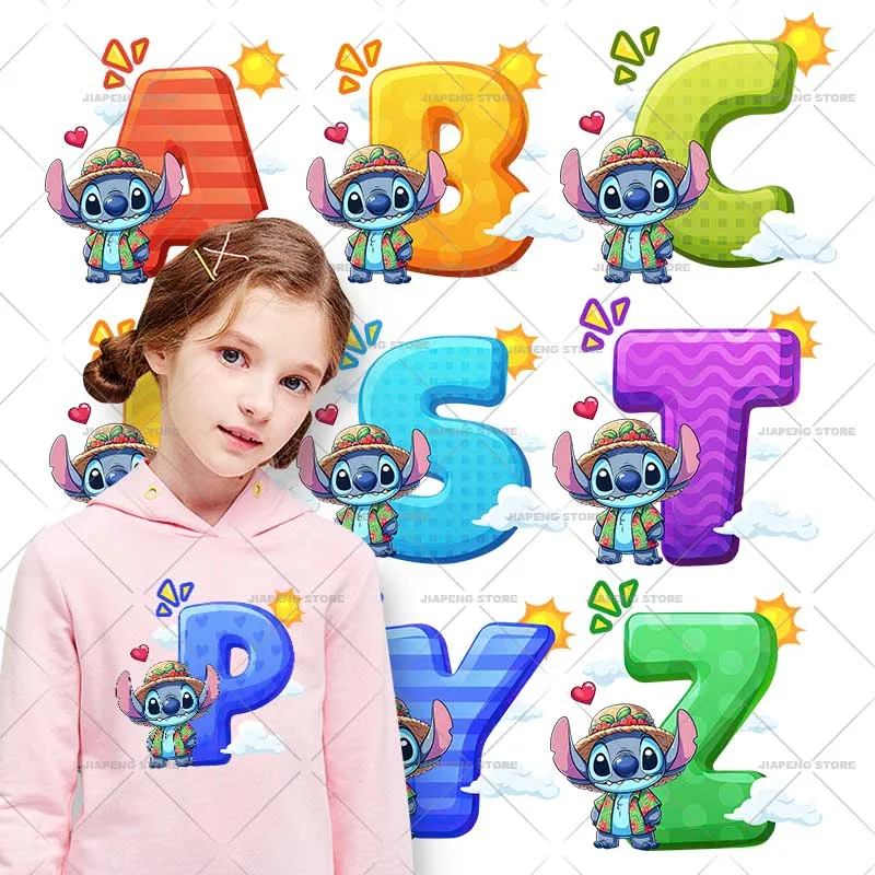 

Stitch A-Z Letter Patches Iorn on Heat transfers For Clothes Disney Garment Stickers Iion on Vinyl Sticker For Kids Clothing DIY