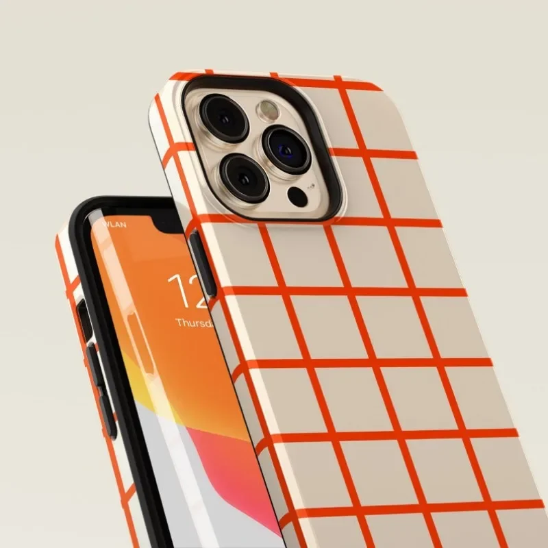 Luxury Plaid Orange Magnetic Double-Layer Phone Case