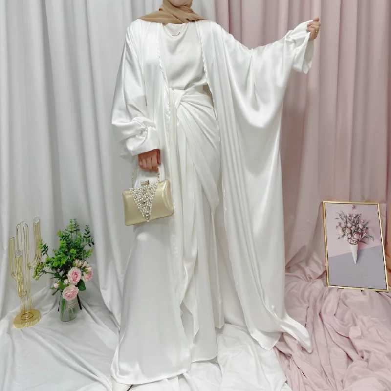 Muslim Abayat Dress Solid Color Puff Sleeves Robe Femme Musulman Elegant Fashion Ladies Dress for European and American Dubai