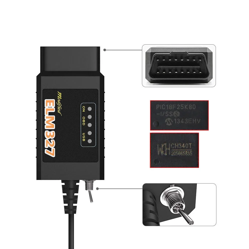 ELM327 USB V1.5 With Switch CH340T 25K80 chip modified for Ford Forscan FoCCCus HS CAN and MS CAN car OBD2 diagnostic tool 3