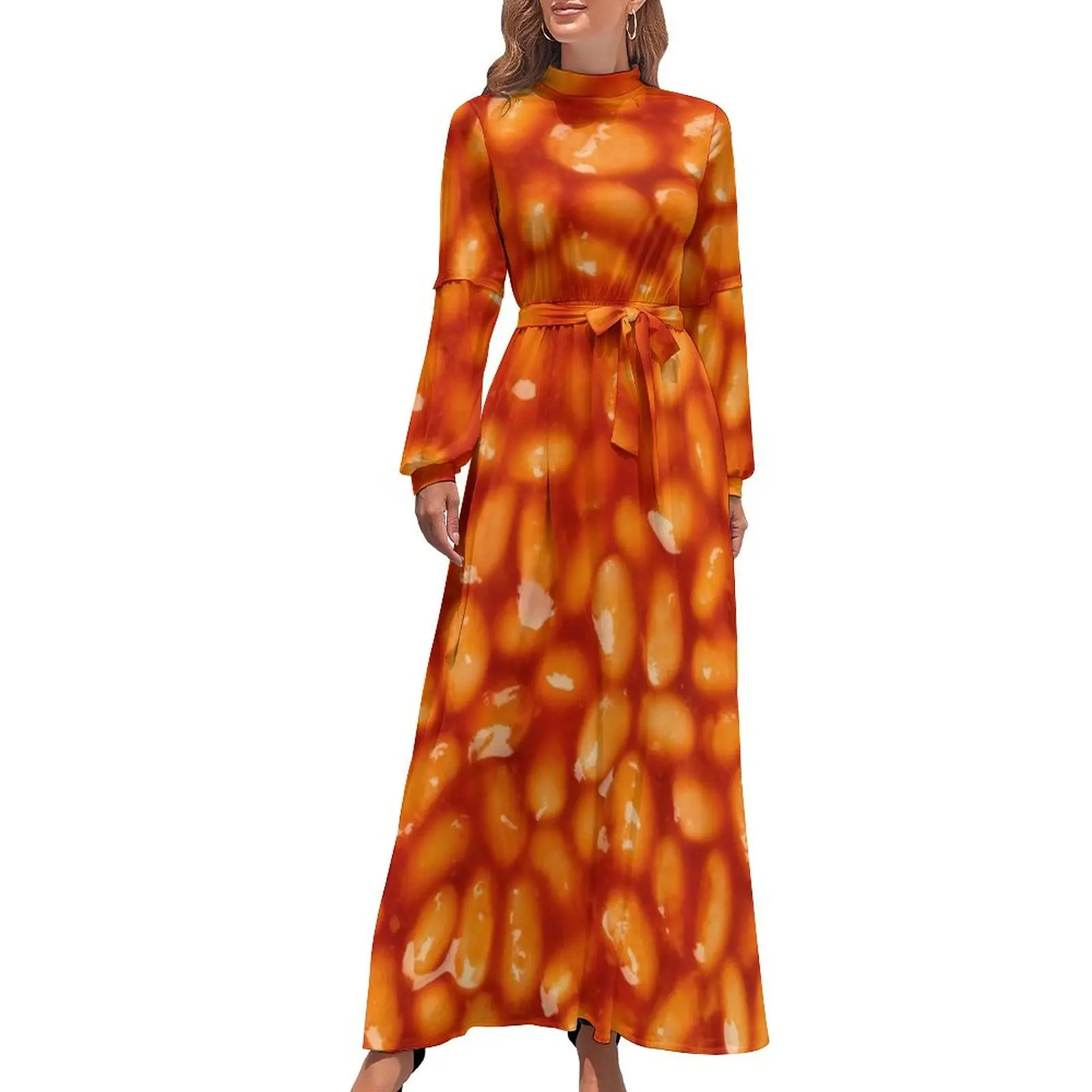 thumbnail image 1 of Diseño divertido de frijoles horneados que te harán agua la boca Diseño de comida fresca y deliciosa de frijoles horneados Vestido largo Vestidos casuales, 1 of 5