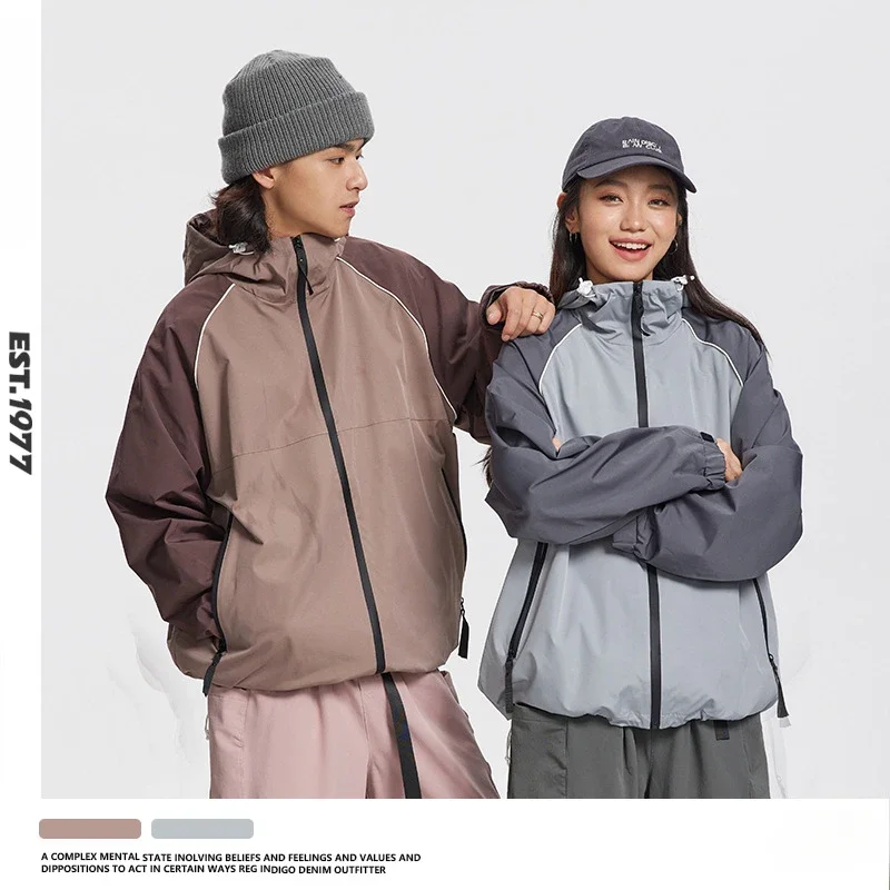 

Hooded Punching Jacket Fashion Retro Colorblocking Men and Women in The Fall with Outdoor Sports Mountaineering Coat Men Jacket