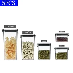 Kitchen Stackable Sealed Jar Set - Plastic Food Storage Containers for Multigrain, Dried Fruit, and Tea (460-1800ml) (5pcs)