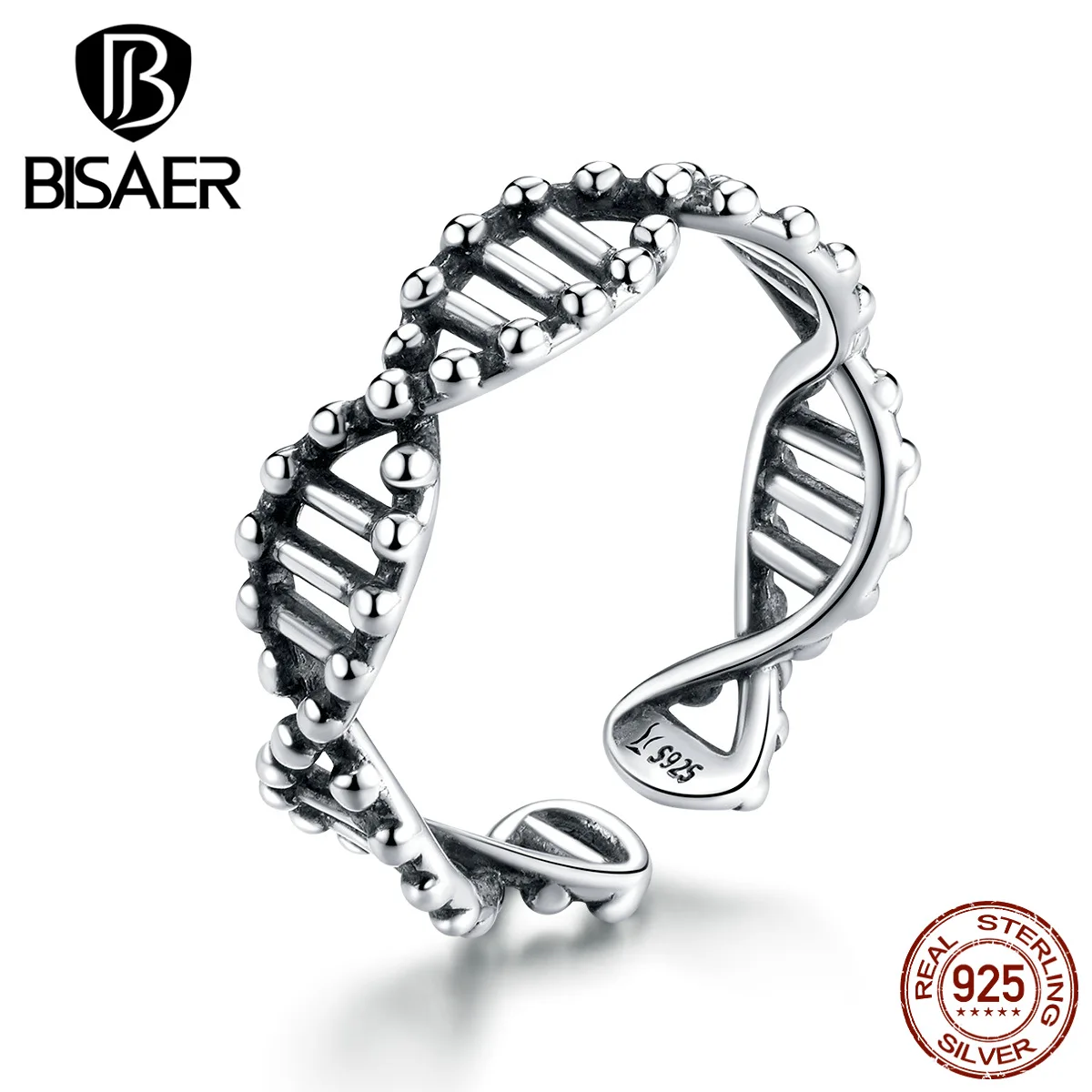 DeoxyriboNucleic 산성 반지 BISAER  Openwork DNA 사랑 여성 손가락 반지 여성을위한 웨딩 쥬얼리 ECR643