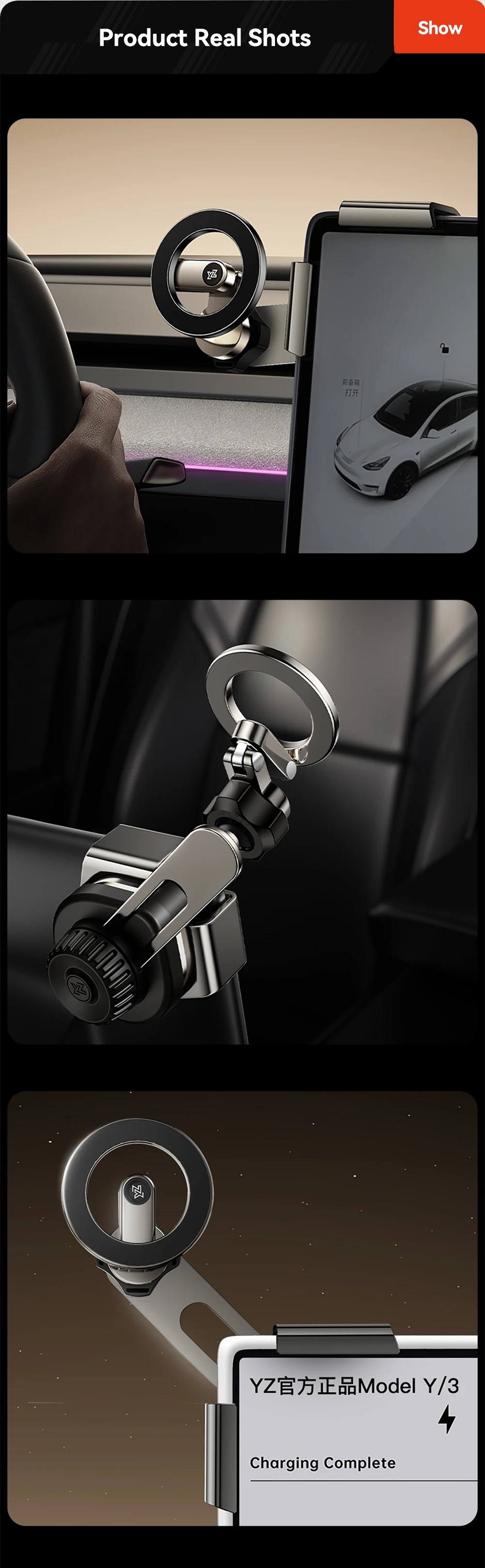 For Tesla Model Y 3 Juniper Highland Car Phone Holder Screen Side Mount Adjustab