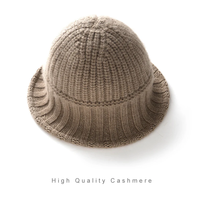 Premium 100% Kaschmir Bucket Hat im Koreanischen Stil, Warmer Herbst-Winter-Mode-Strickhut, Vielseitiger Kälteschutz-Hut – Detail 14