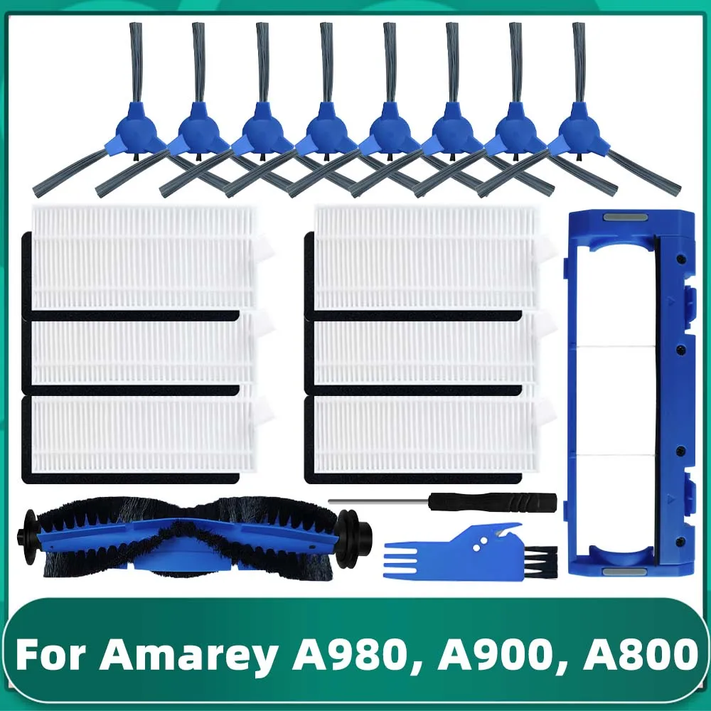 Kit de Peças Sobressalentes para Amarey Robot Vacuum Robot Vacuum A800 A900 A980 Robocist 850 Filtro Hepa Escova Lateral Principal Tampa Reabastecimento
