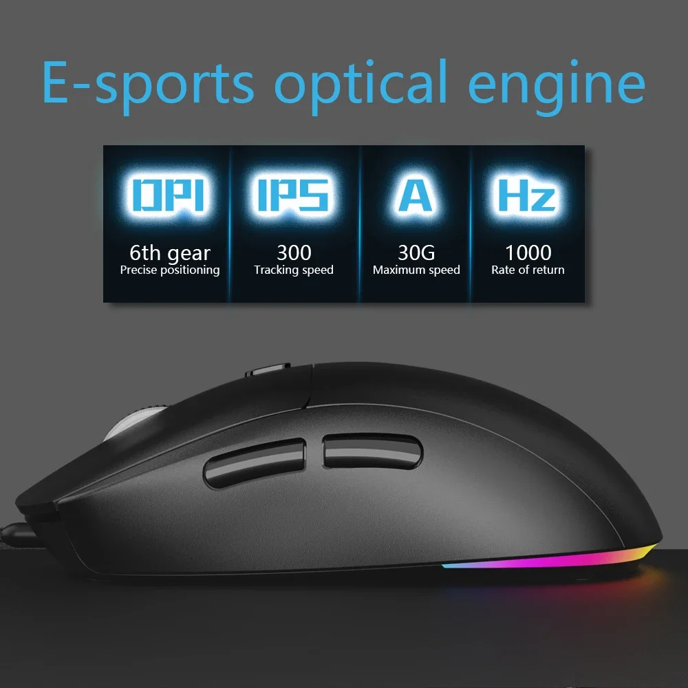 Wired Mouse Ergonomic USB DPI Adjustable 6-Button for Laptop PC Desktop Notebook