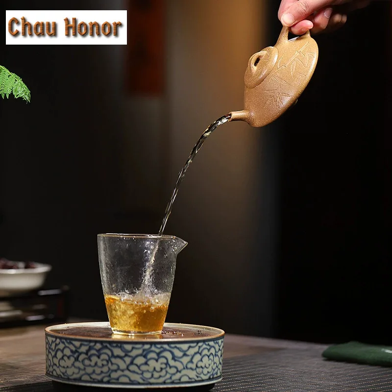 140ml Yixing Purple Clay Teapots Handmade Stone Spoon Pot Raw Ore Five Colours Section Mud Kettle With Strainer Zisha Tea Set