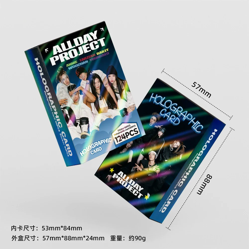 124Pcs 한국어 Allday 프로젝트 홀로그램 포토 카드 세트-Annie Tarzzan Bailey LOMO Collectible Cards 스티커 선물