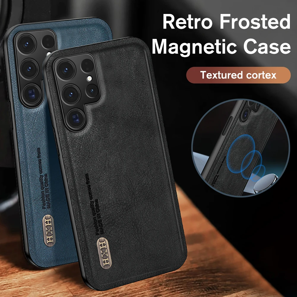 Per Samsung Galaxy S24 Ultra 5G Custodia Magnetica Vintage In Pelle Opaca Cover Posteriore Sumsung S 24 Ultra Plus Soft Edge Protect Fundas