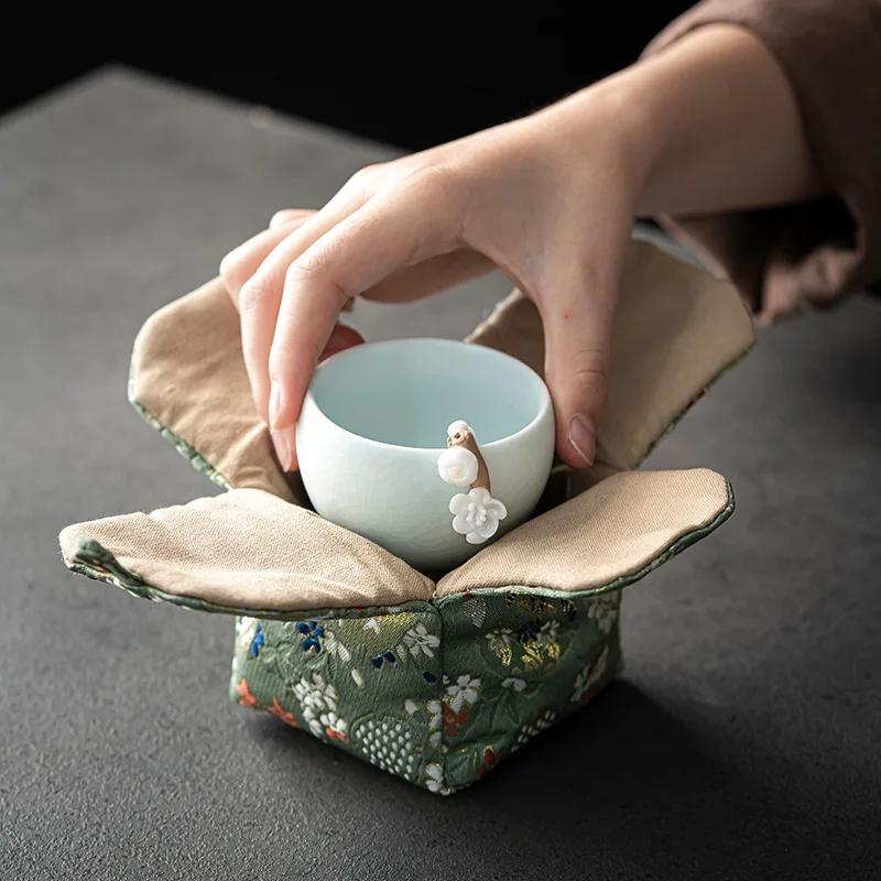 Tea Storage Bags Japanese Handmade Travel Teacup Protection Bag Portable Thickened Anti-Fall Cotton And Linen Tea Set Storage Bag Tea CoziesLC677