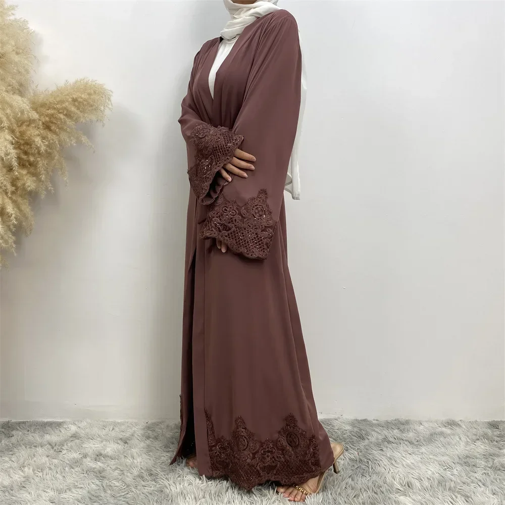 Plain Open Abaya Kimono Casual Lace Embroidery Muslim Long Dress Prayer Abayas for Women Dubai Turkey Islam Kaftan Hijab Robe
