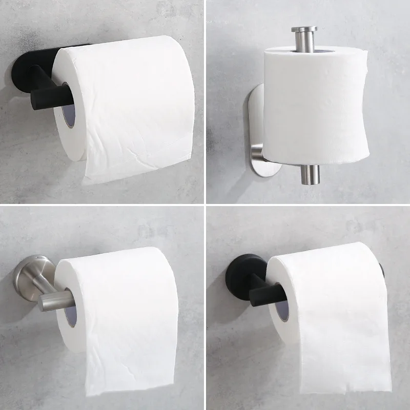 No Punching Wall Mounted Toilet Paper Holder Rustproof Anticorrosion Stainless Steel Bathroom Kitchen Roll Paper Toilet Holder