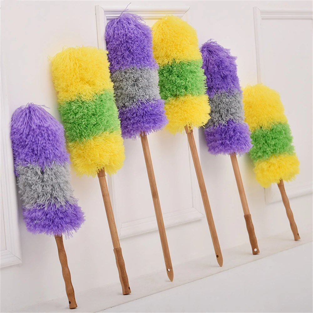 Wood Duster Household Rainbow Dust Duster Practical Microfiber Feather Telescopic Handle Sweeping Brush Cleaning Product Tool