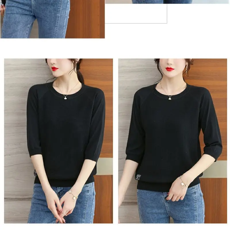 Frühling Herbst elegante Mode Harajuku Slim Fit Tops Frauen lässig lose alle Match Unterhemd o Hals Einsatz Patchwork T-Shirts – Detail 19