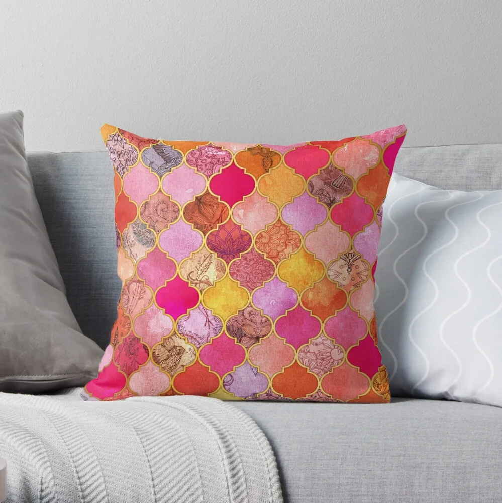 

Hot Pink, Gold, Tangerine & Taupe Decorative Moroccan Tile Pattern Throw Pillow Pillows Aesthetic room