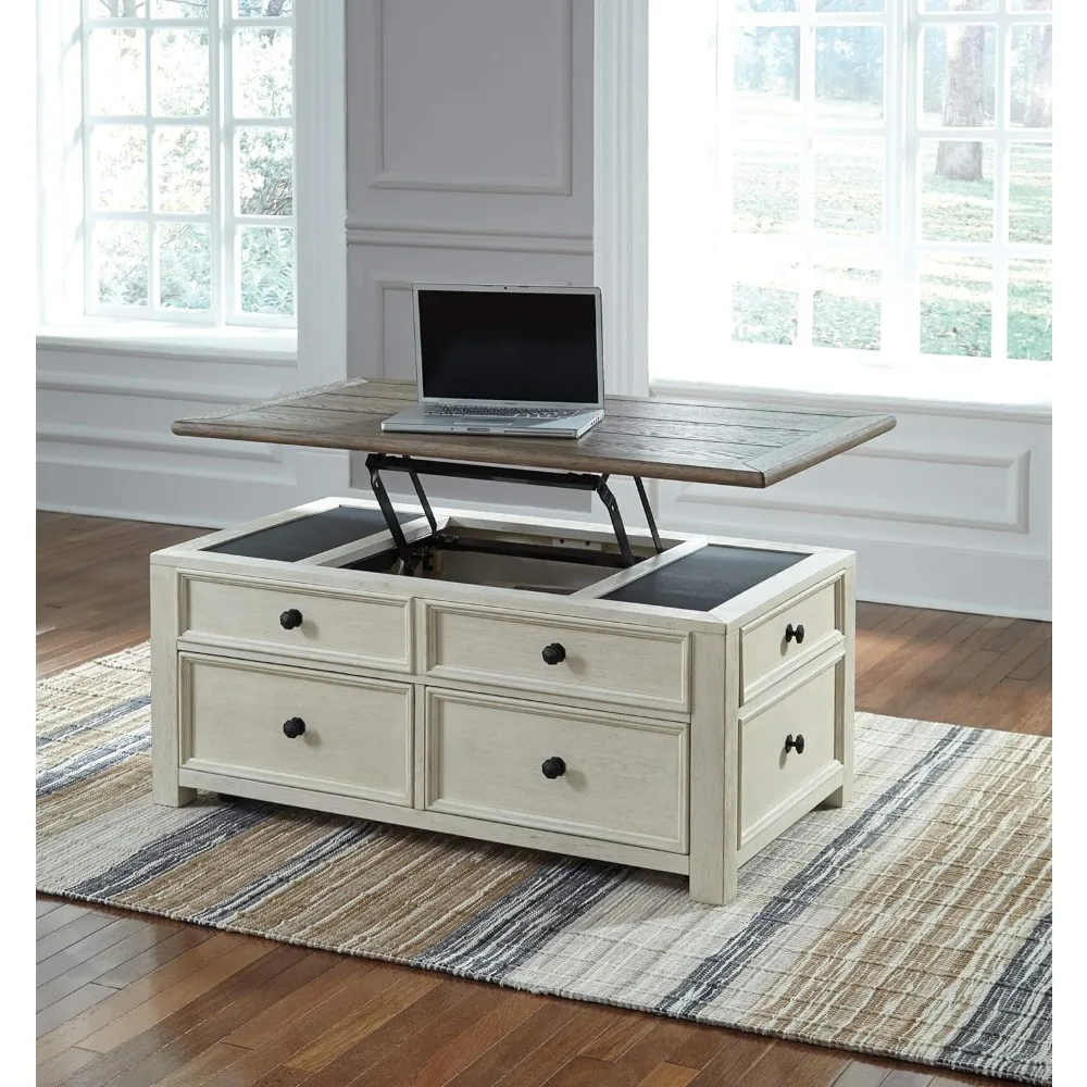 

(Spring Sale) Coffee Table, Platform with 4 Drawers To Raise and Lower, Modern Cream and Brown Coffee Table