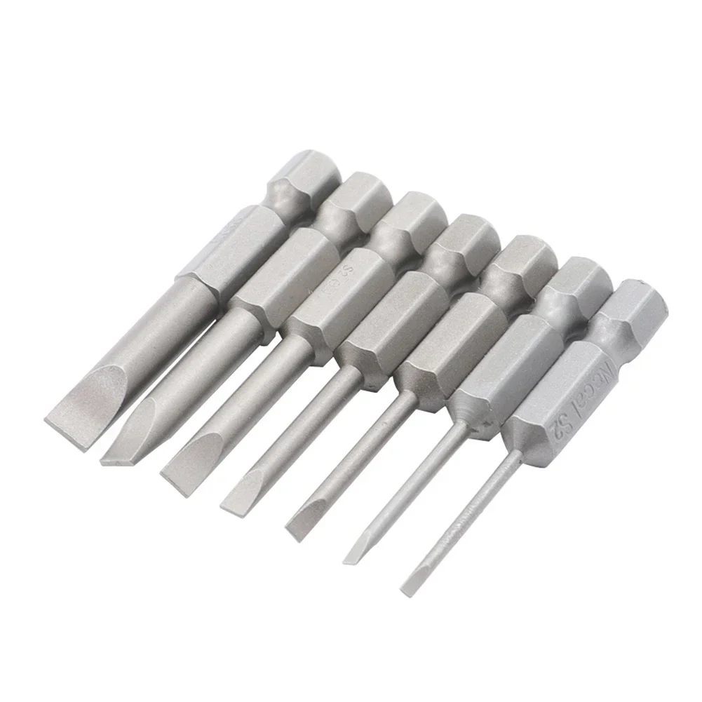 7pcs 50mm Flat Head Slotted Tip Screwdriver Bit 1/4 Inch Hex Magnetic